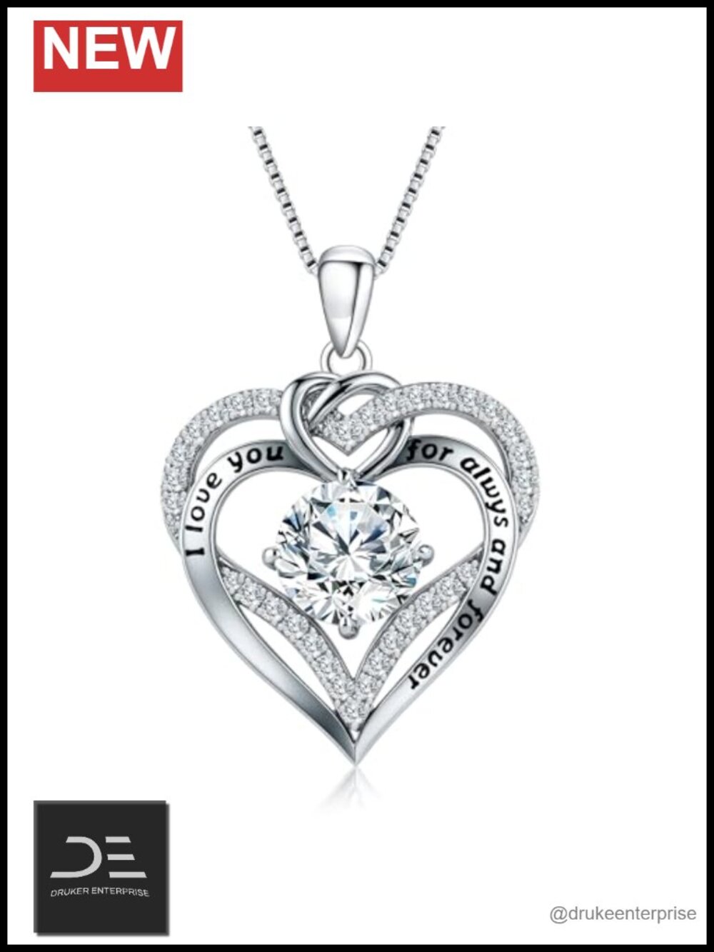 S925 Sterling Silver Moissanite Heart Pendant Necklace 18in